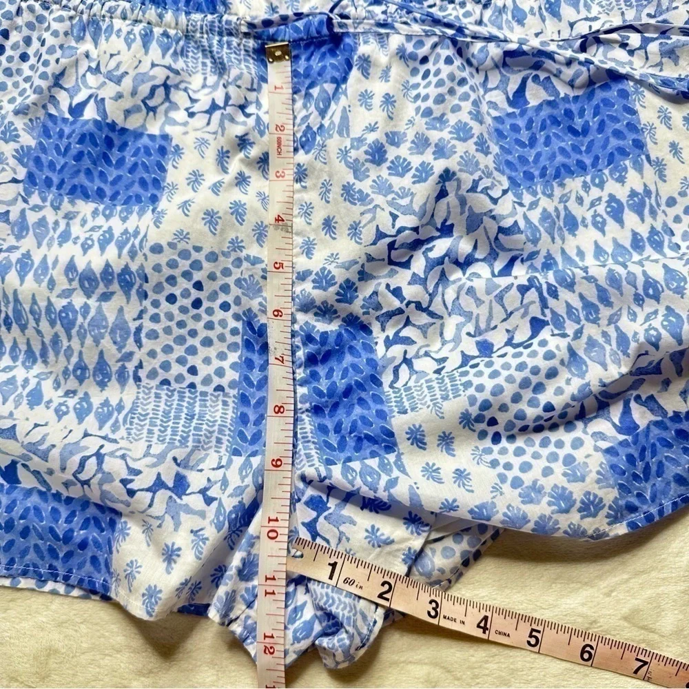 Vineyard Vines Painted Patchwork Ruffle Off The Shoulder Romper in Hydrangea L